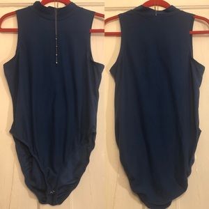 Dark blue mockneck sleeveless bodysuit
